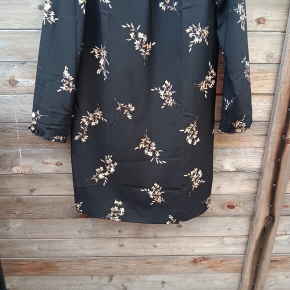 J.Crew Printed Ruffleneck Mini Shift Dress Size 0 Gold Floral Long Sleeve - Picture 3 of 7